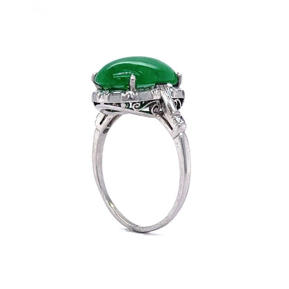 Jade and Diamond Cocktail Ring in Platinum