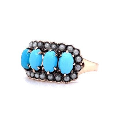 Victorian Cabochon Turquoise Ring 10k Yellow Gold