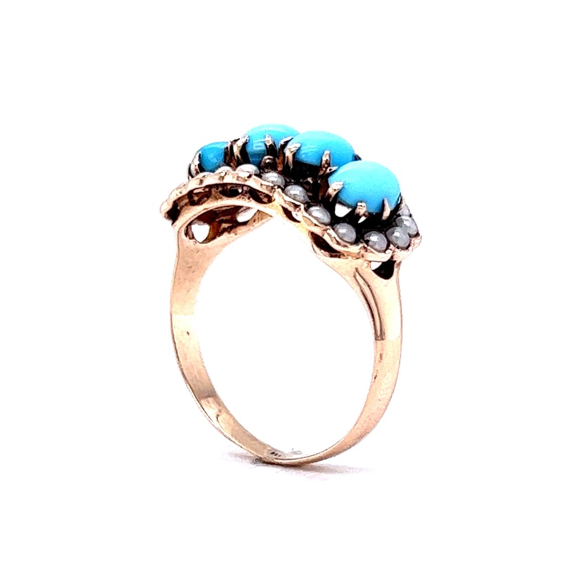 Victorian Cabochon Turquoise Ring 10k Yellow Gold