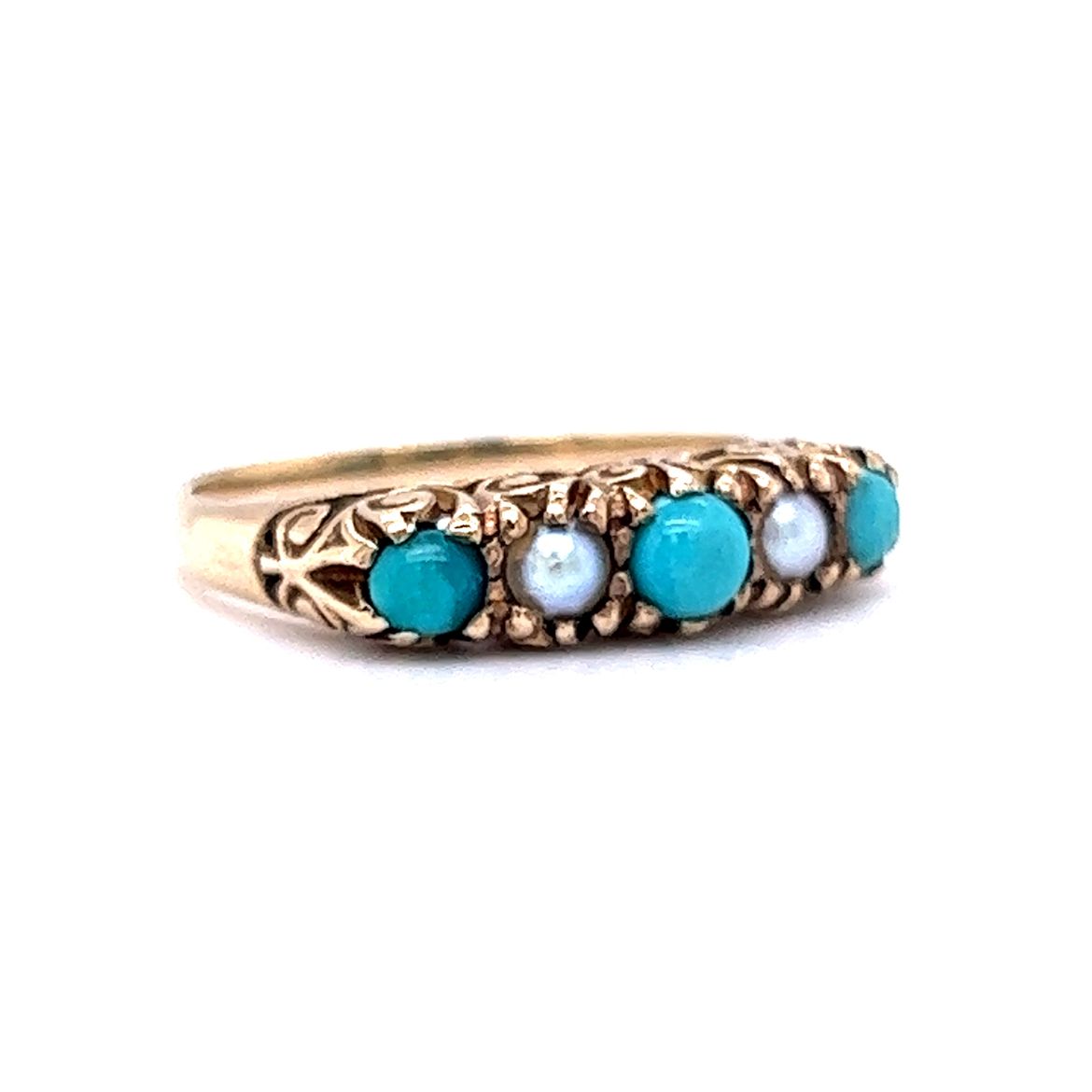 Victorian Turquoise and Pearl Ring in 9k Yellow Gold