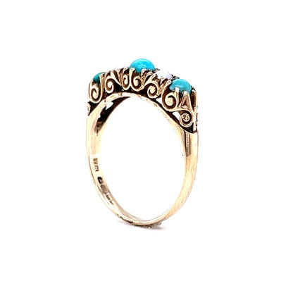 Victorian Turquoise and Pearl Ring in 9k Yellow Gold
