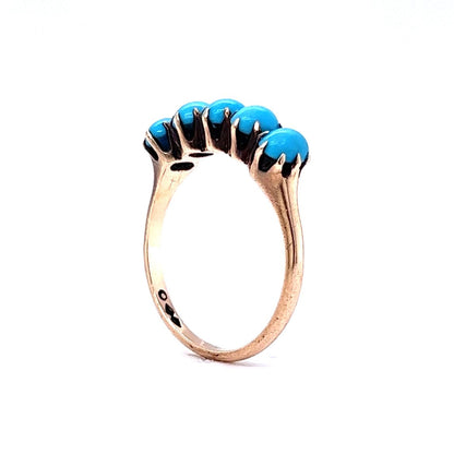 Victorian Cabochon Turquoise Five Stone Ring 10k Yellow Gold