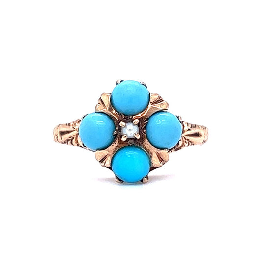 Victorian Turquoise & Pearl Cocktail Ring in 10k Gold