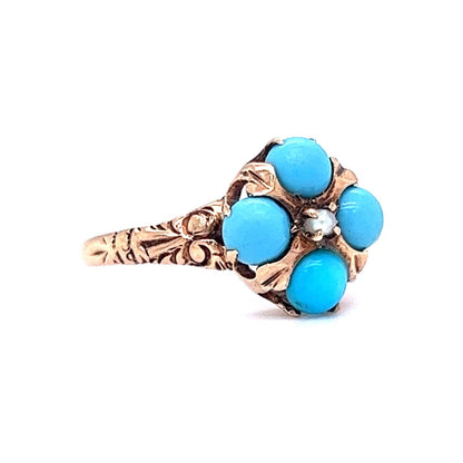 Victorian Turquoise & Pearl Cocktail Ring in 10k Gold