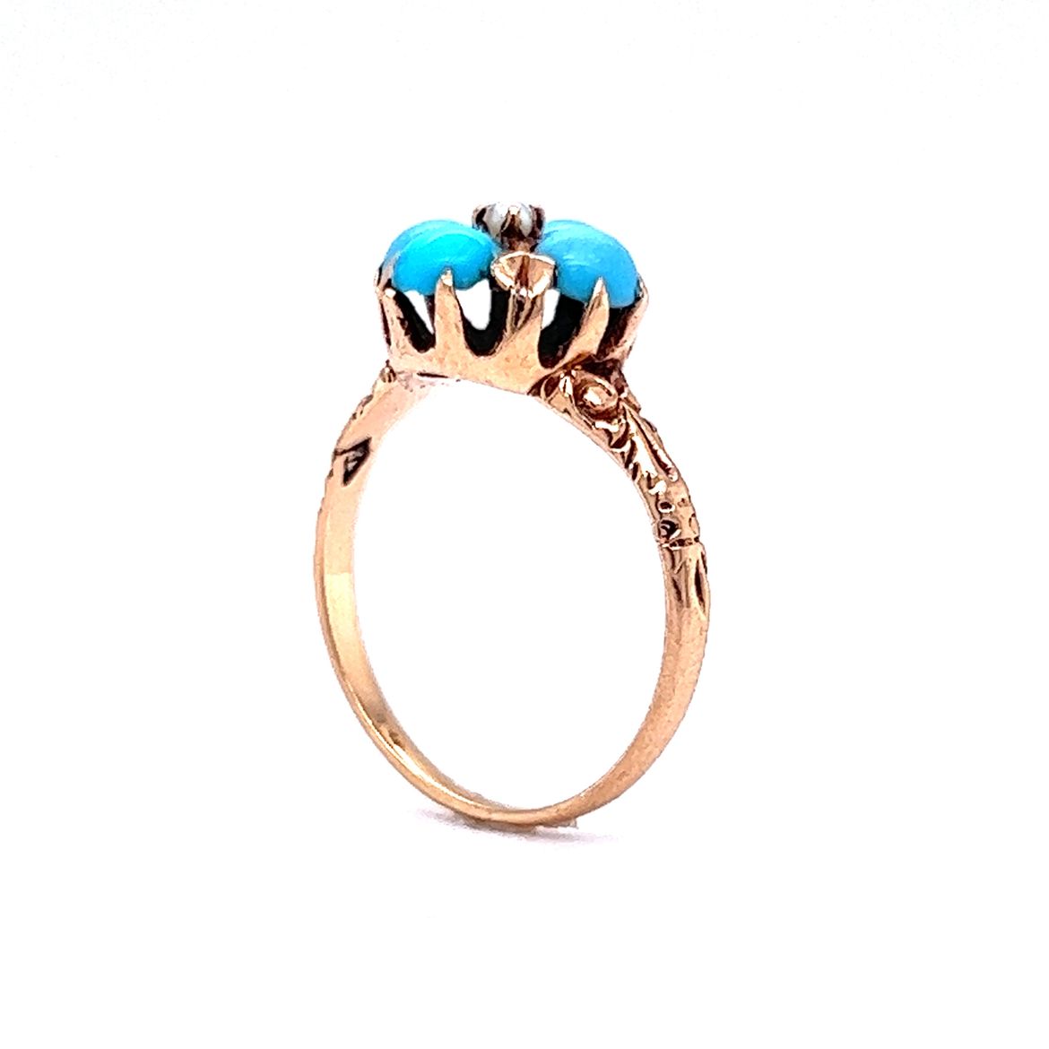 Victorian Turquoise & Pearl Cocktail Ring in 10k Gold