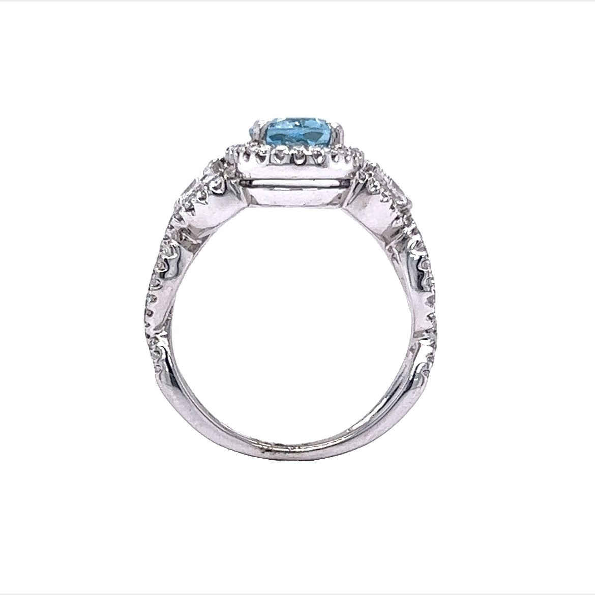 Oval Cut Aquamarine Ring w/ Diamonds in 18K White Gold