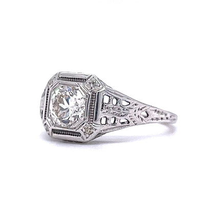 Low Profile Filigree Diamond Engagement Ring in 18k