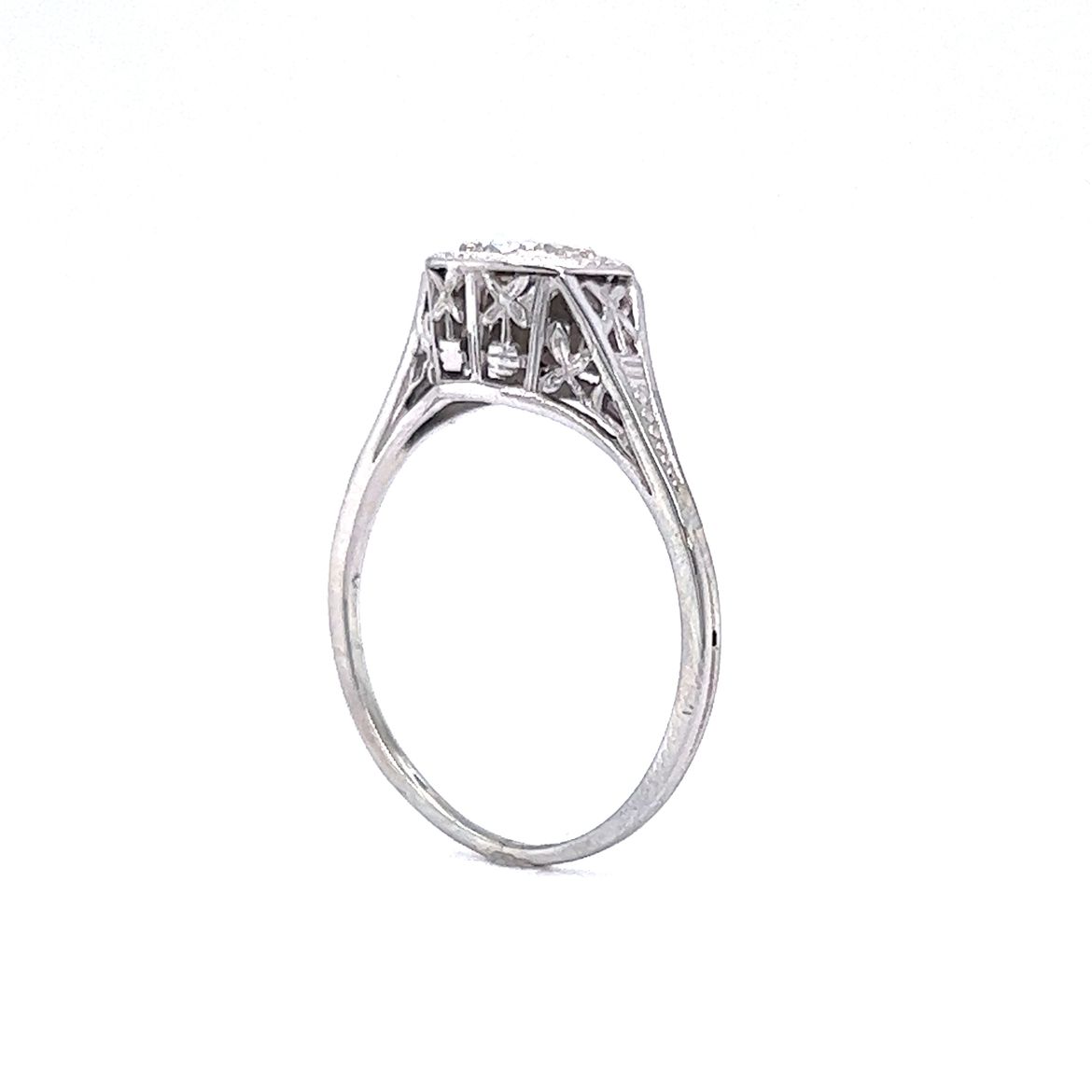 Engagement Ring Art Deco .44 Old European Cut Diamond 18K White Gold