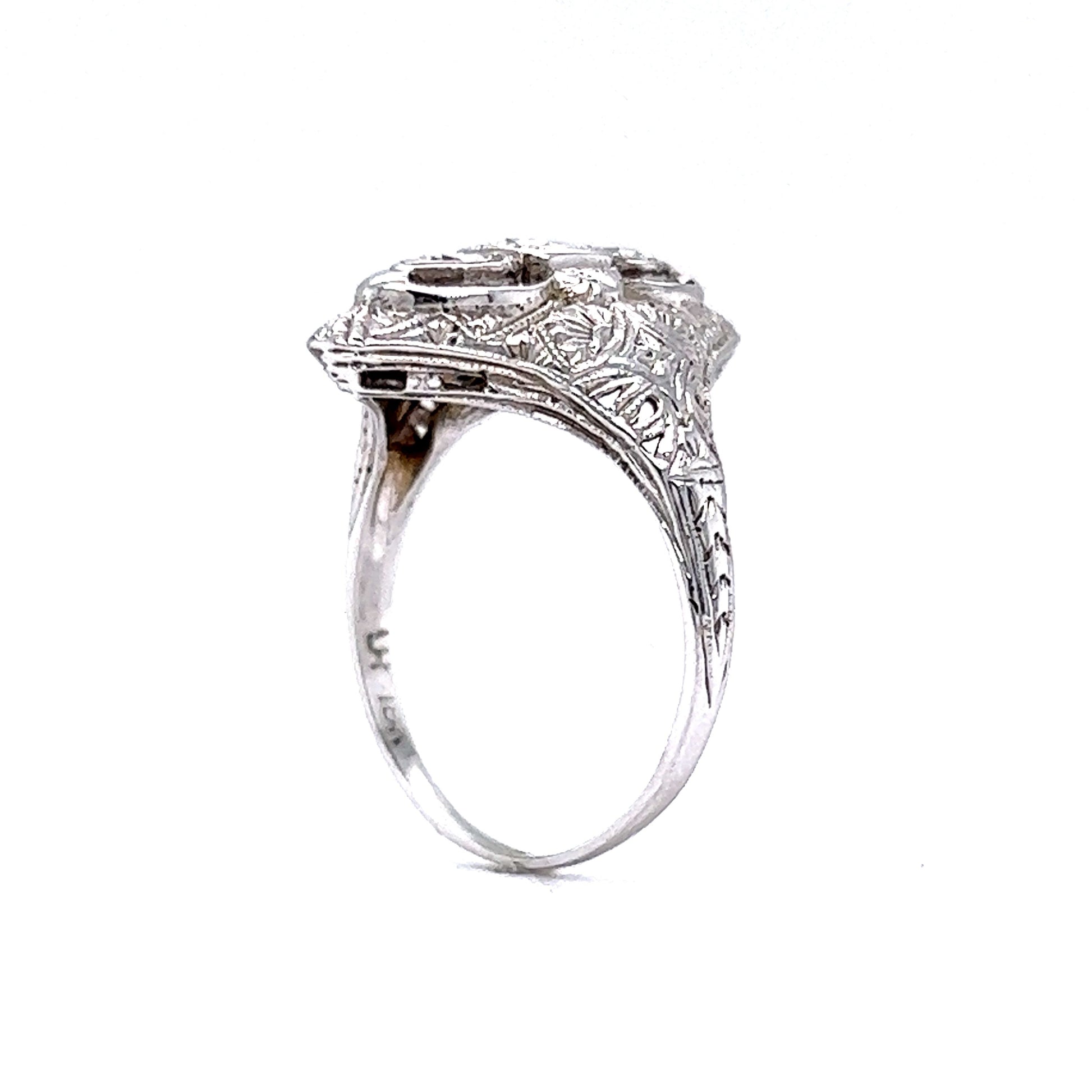 Art Deco Three Stone Diamond Ring in 18k White Gold