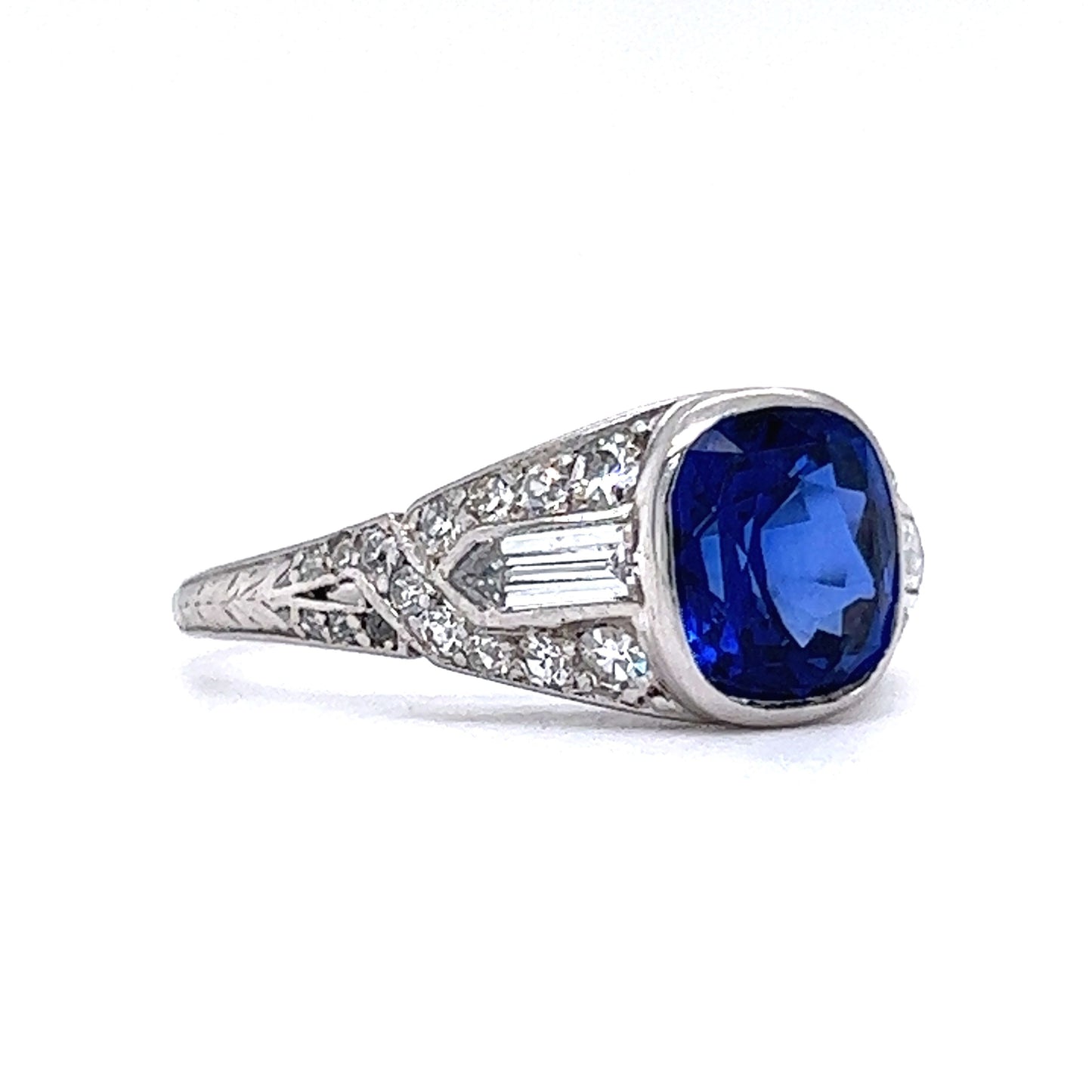 Art Deco 2.02 Sapphire and Diamond Engagement Ring in Platinum