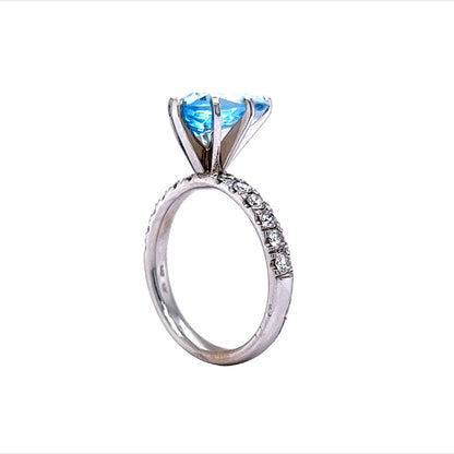 2.50 Pear Cut Aquamarine Ring w/ Diamond Accents in 14k