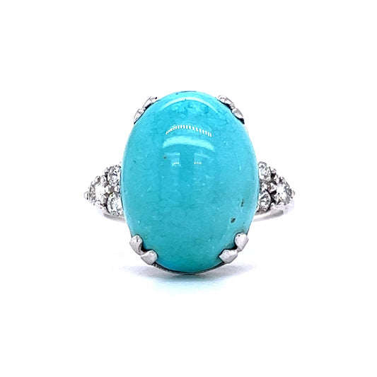 Cabochon Turquoise Cocktail Ring in 14k White Gold