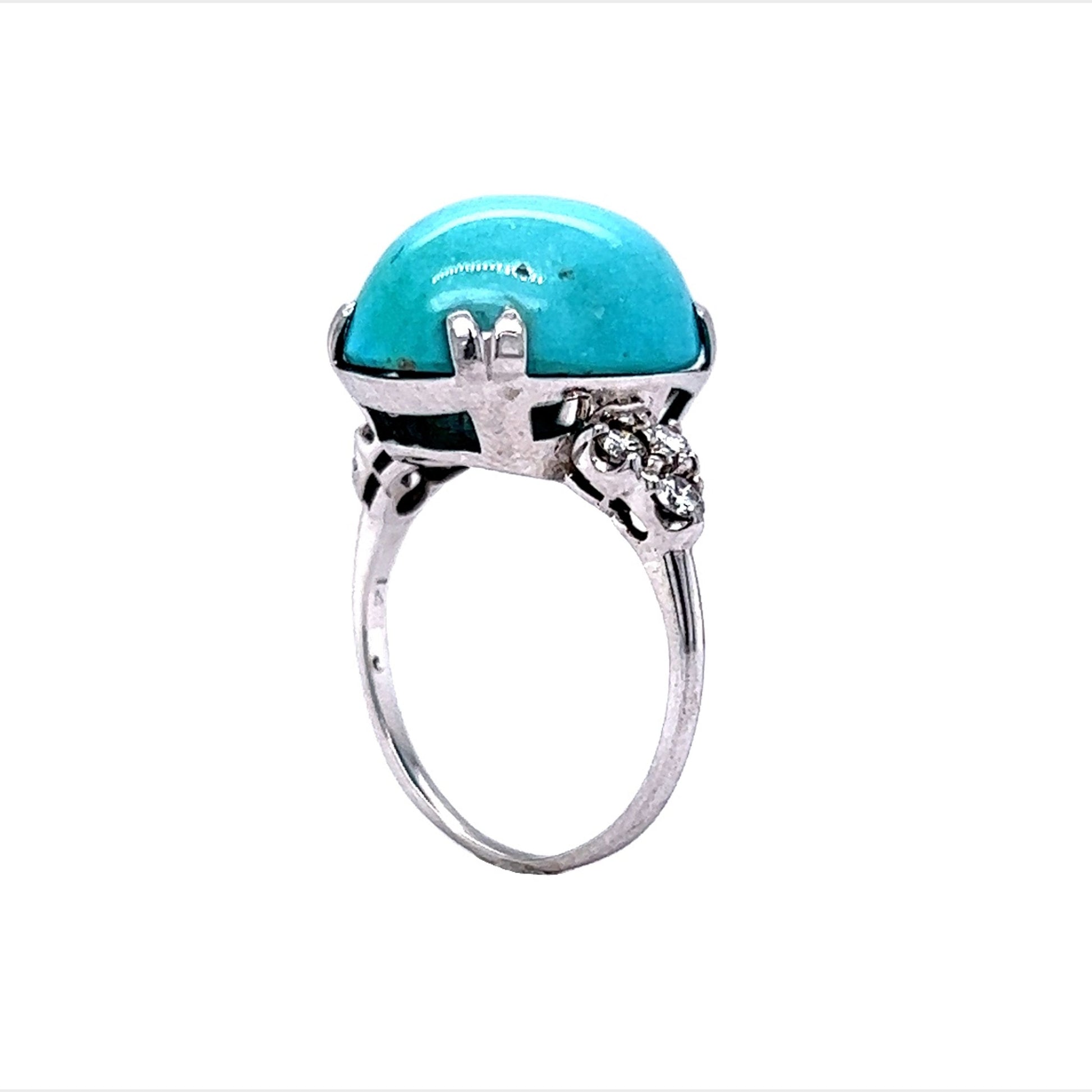 Cabochon Turquoise Cocktail Ring in 14k White Gold