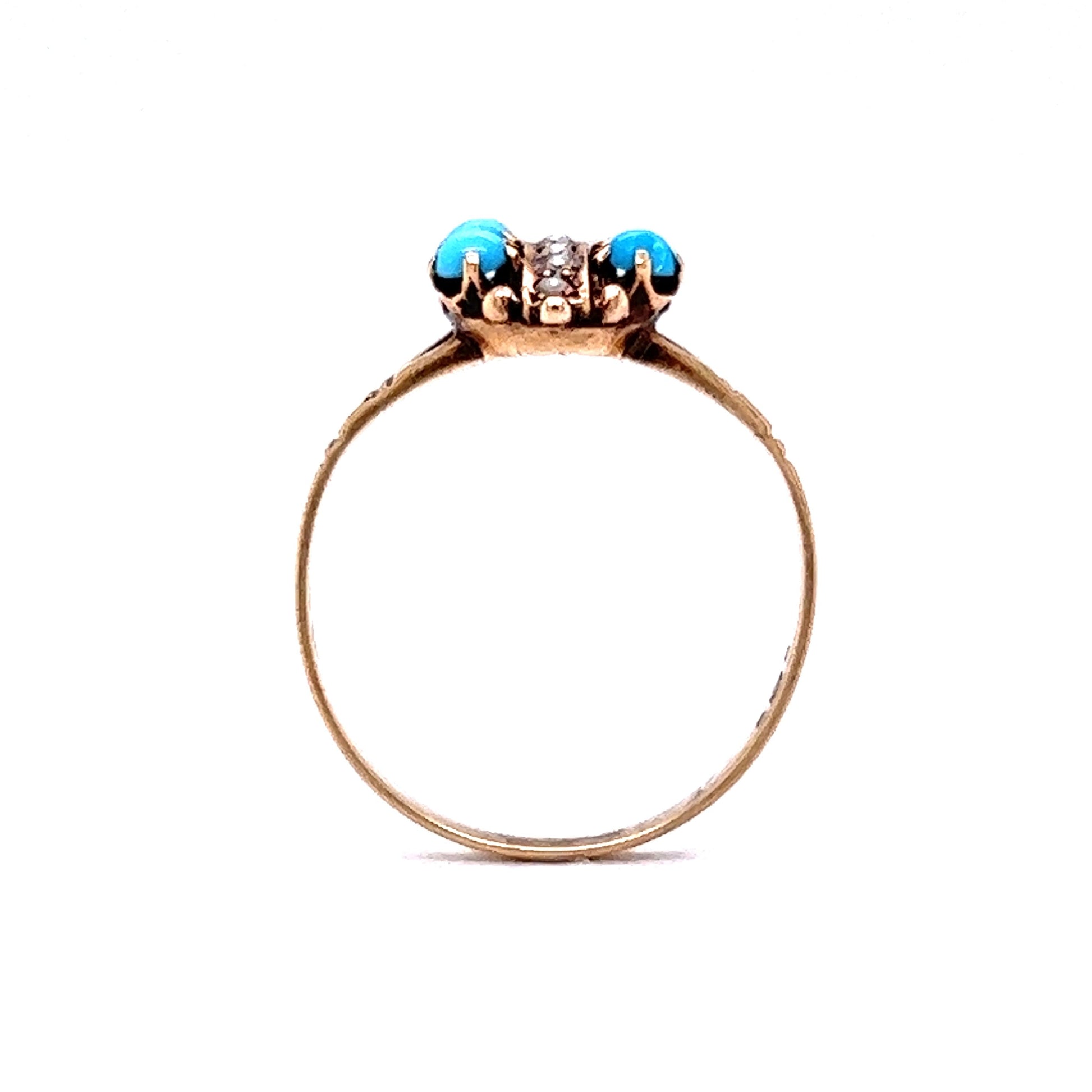 Victorian Cabochon Turquoise & Pearl Cocktail Ring 10k