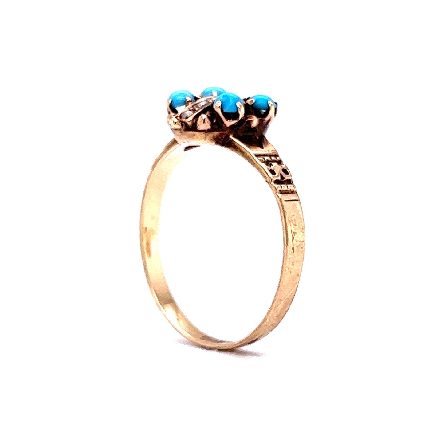 Victorian Cabochon Turquoise & Pearl Cocktail Ring 10k