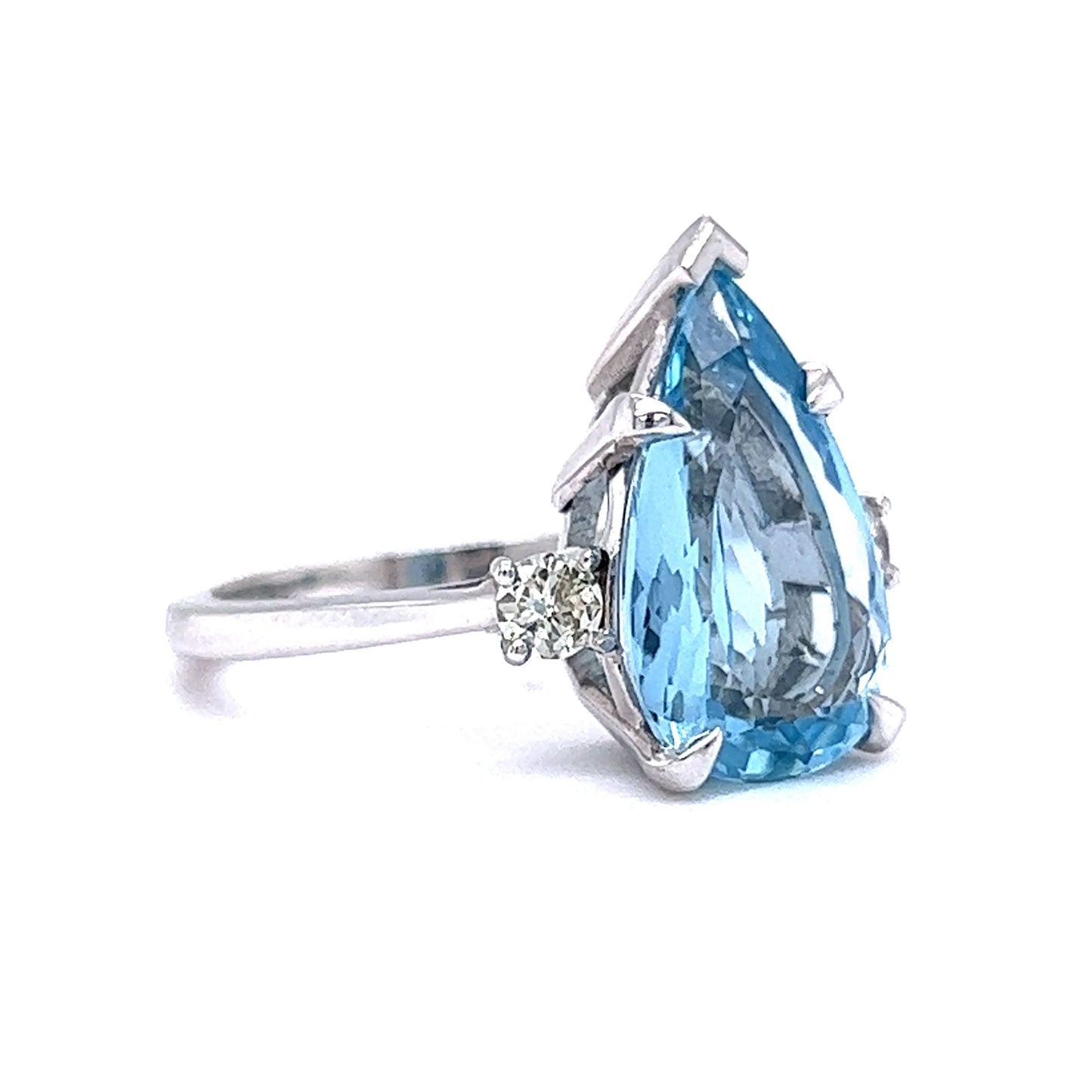 3 Carat Pear Cut Aquamarine Ring w/ Diamond Accents in 14k