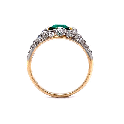 Antique Emerald and Diamond Ring in Platinum and 18K
