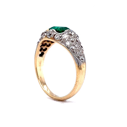 Antique Emerald and Diamond Ring in Platinum and 18K