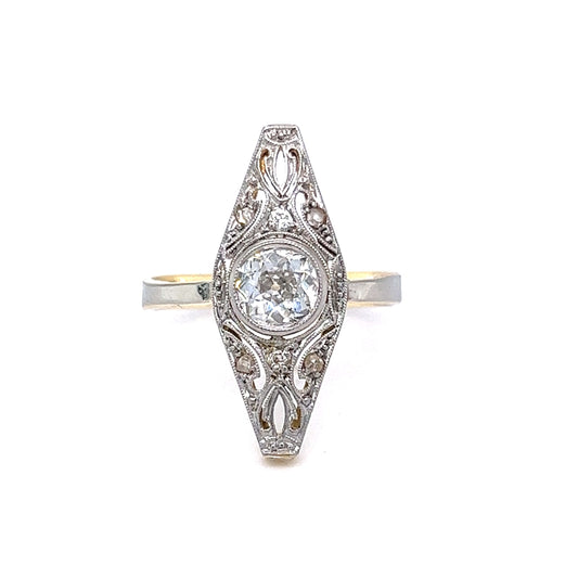 Antique Diamond Navette Ring in White & Yellow Gold