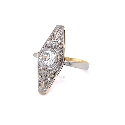 Antique Diamond Navette Ring in White & Yellow Gold