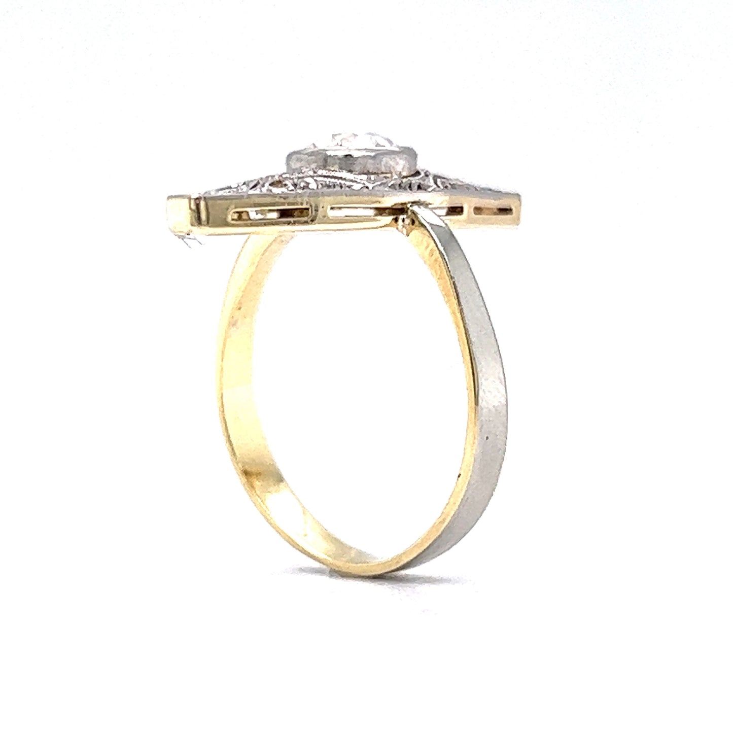 Antique Diamond Navette Ring in White & Yellow Gold