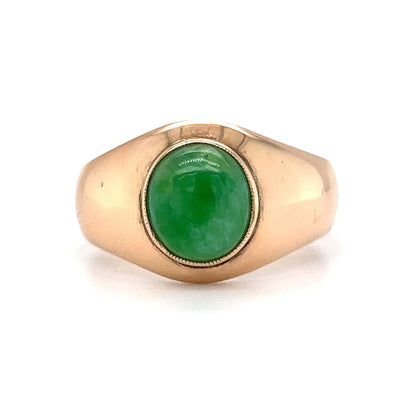 Mid-Century Cabochon Jade Cocktail Ring in 14k Rose Gold