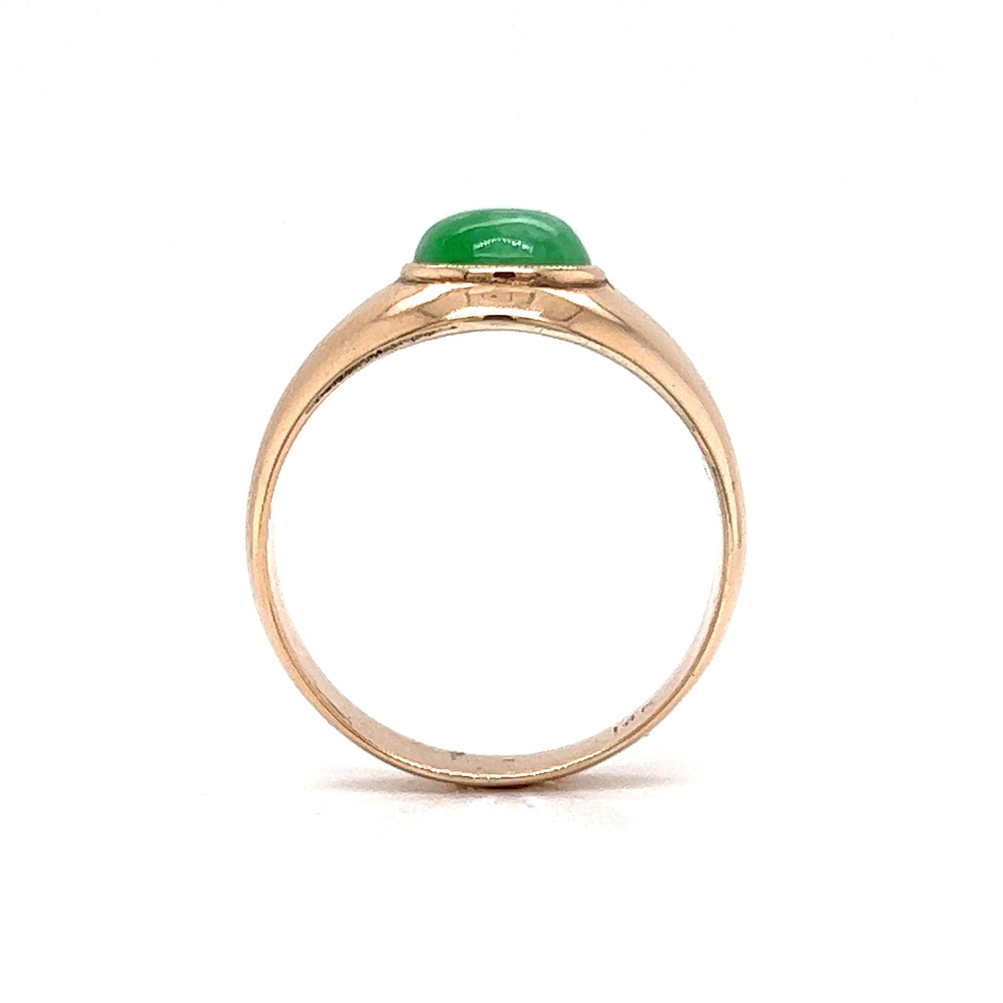 Mid-Century Cabochon Jade Cocktail Ring in 14k Rose Gold