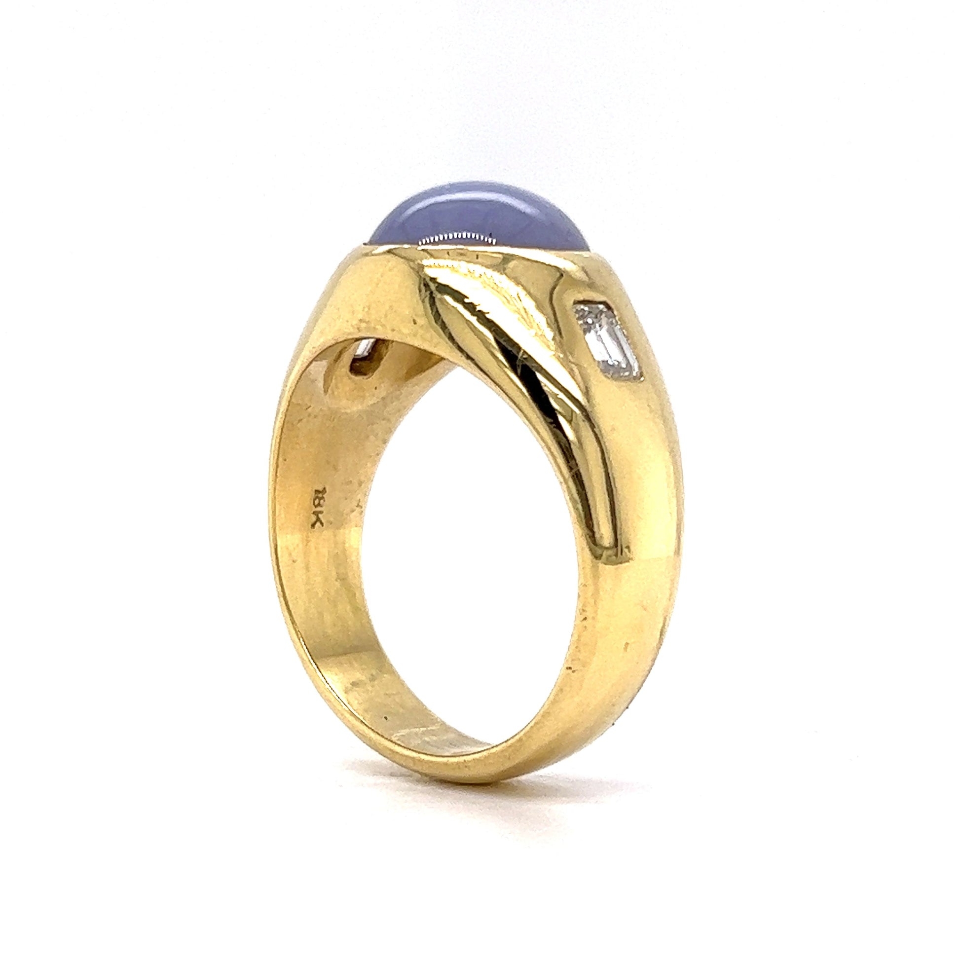 10.90 Star Sapphire & Diamond Men's Ring in 18K Yellow Gold