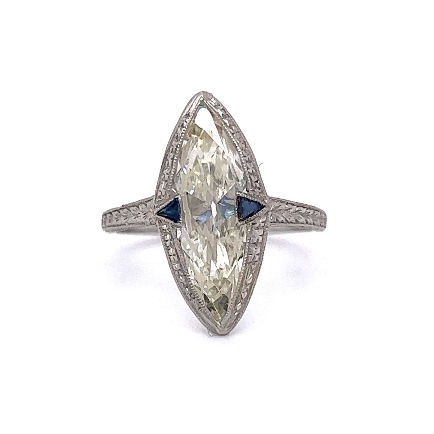 2.44 GIA Marquise Cut Diamond & Sapphire Ring in Platinum