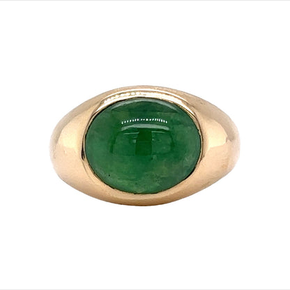 Mid-Century Oval Jade Cocktail Ring in 14k Yellow Gold