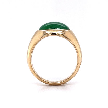 Mid-Century Oval Jade Cocktail Ring in 14k Yellow Gold