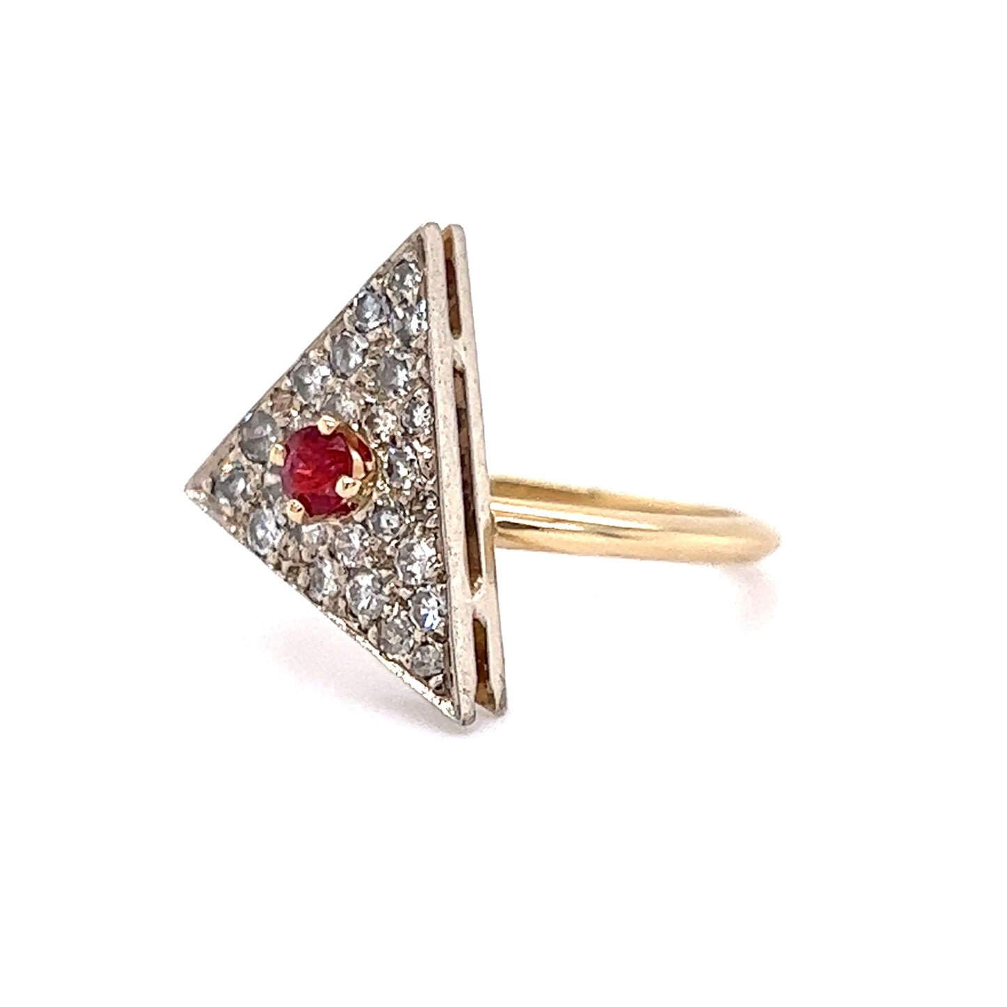 .11 Art Deco Ruby & Diamond Cocktail Ring in 14k