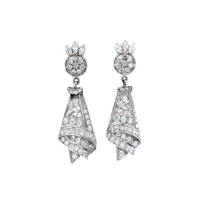 2 Carat Old Euro Diamonds Art Deco Style Earrings in Platinum