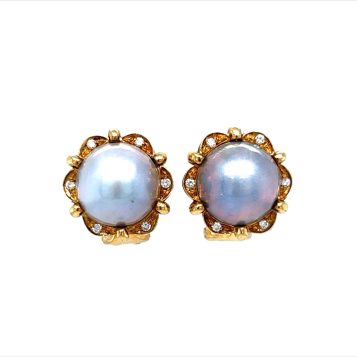 Vintage Mid-Century Pearl Earrings w/ Diamonds