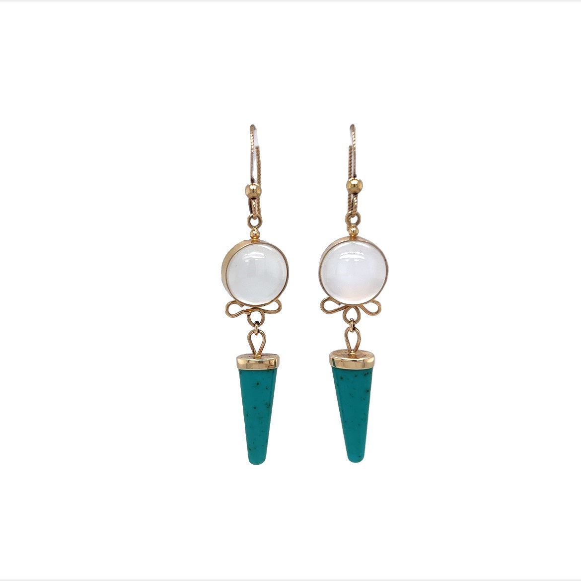 Amazonite and Chalcedony Earrings in 14k Yellow Gold