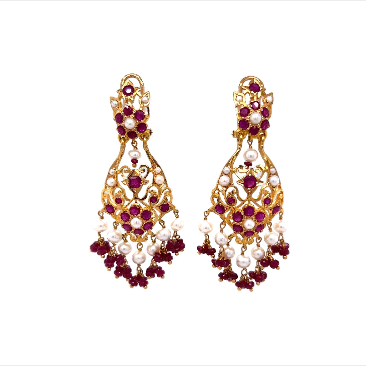 2.52 Ruby & Pearl Earrings in 22k Yellow Gold