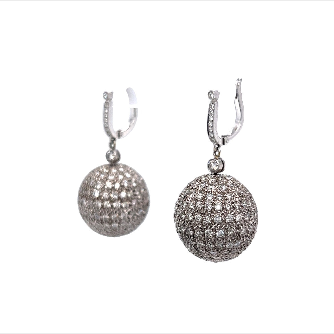8 Carat Diamond Ball Earrings in 18k White Gold