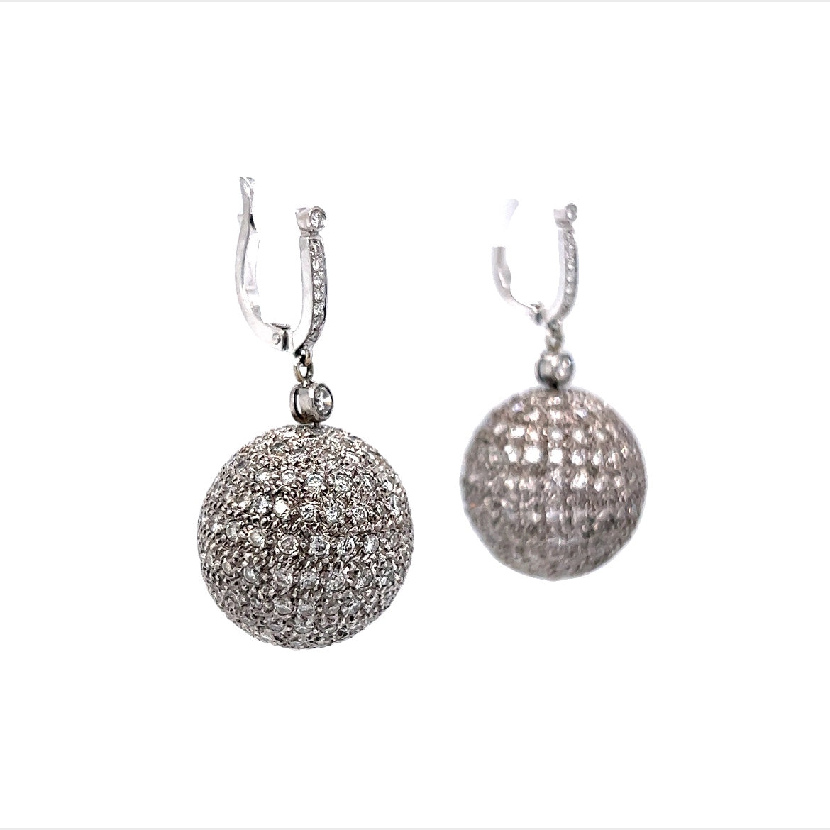 8 Carat Diamond Ball Earrings in 18k White Gold