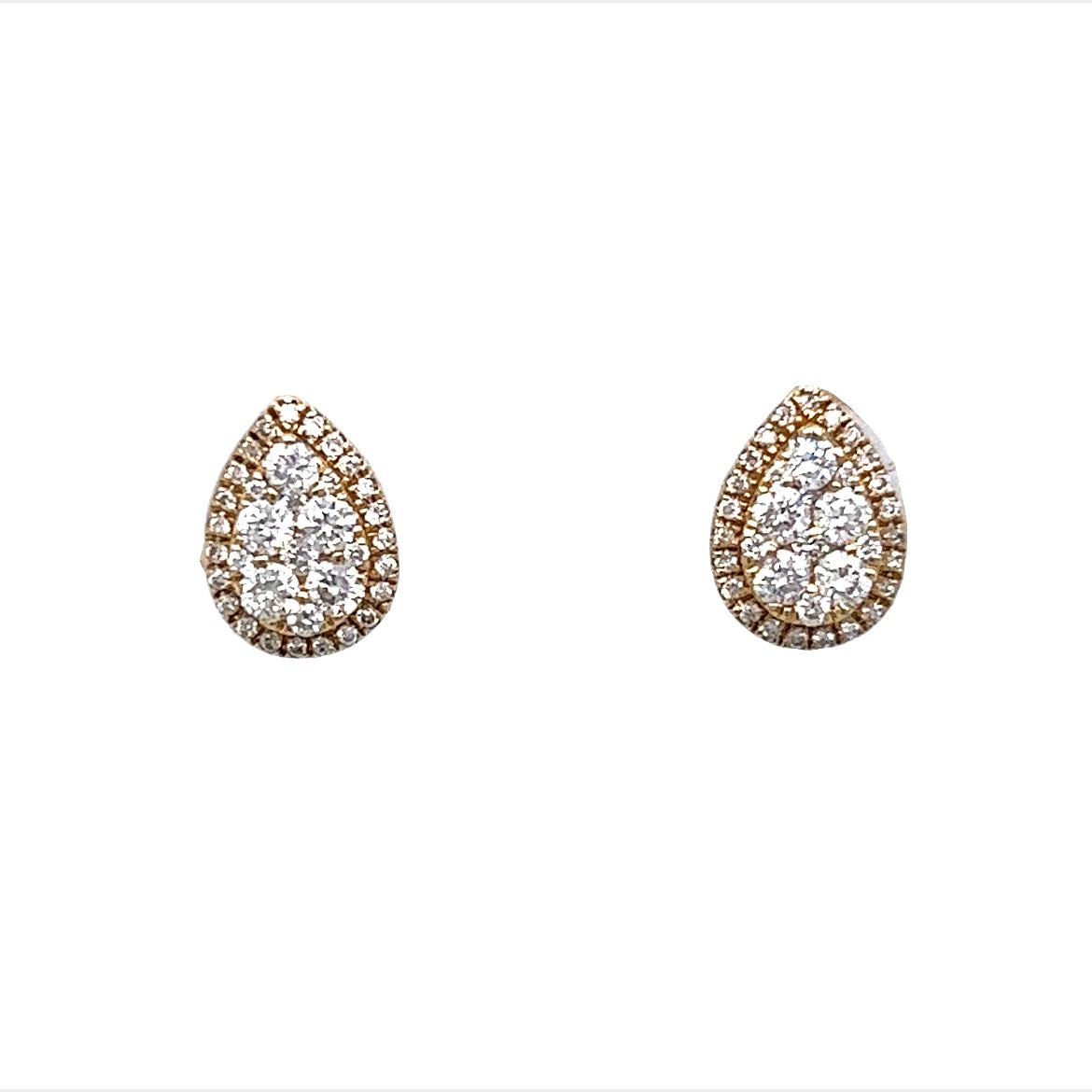Pear Shaped Diamond Cluster Drop Earrings 14K Yellow Gold