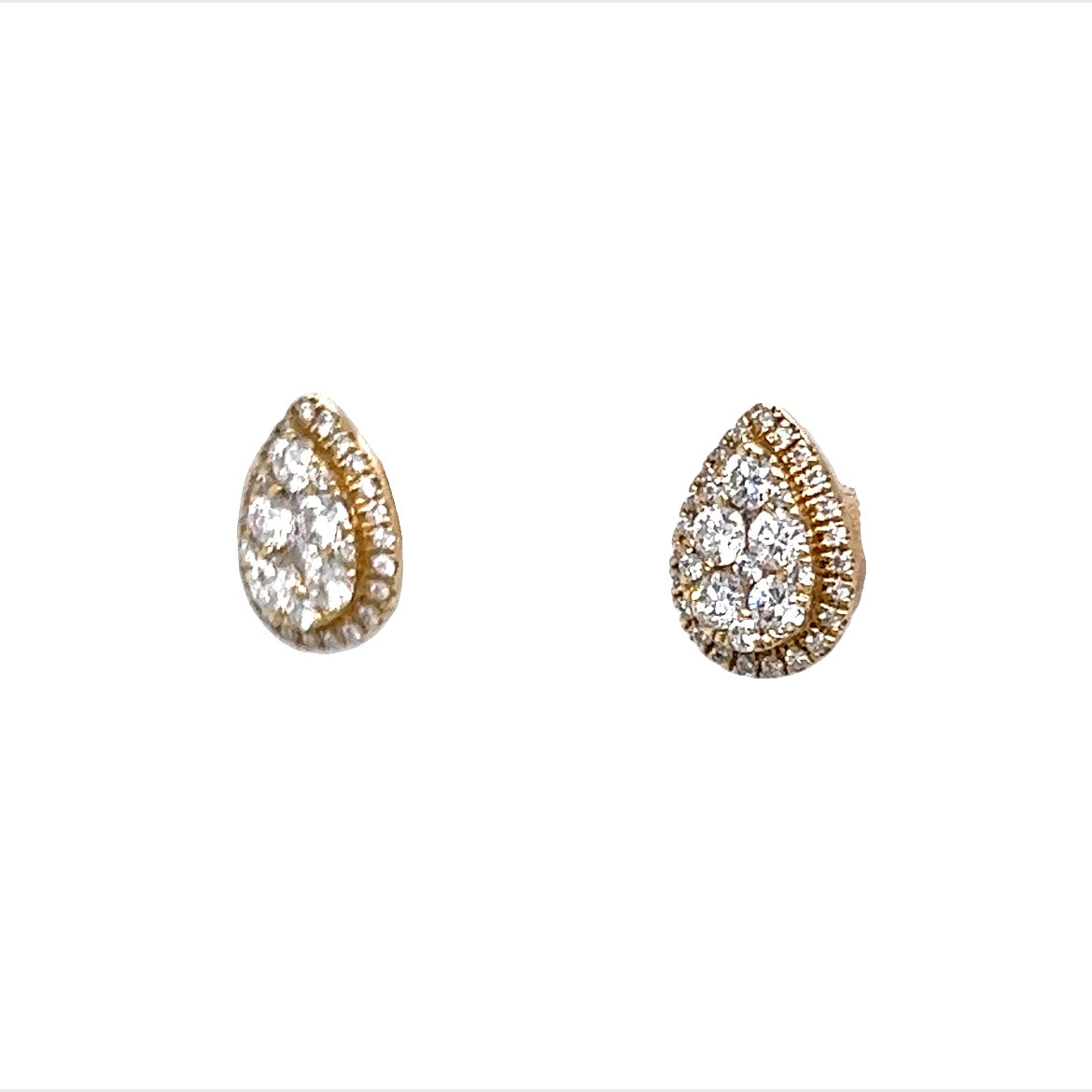 Simple Pear Shaped Earrings w/ Diamonds 14K Yellow Gold