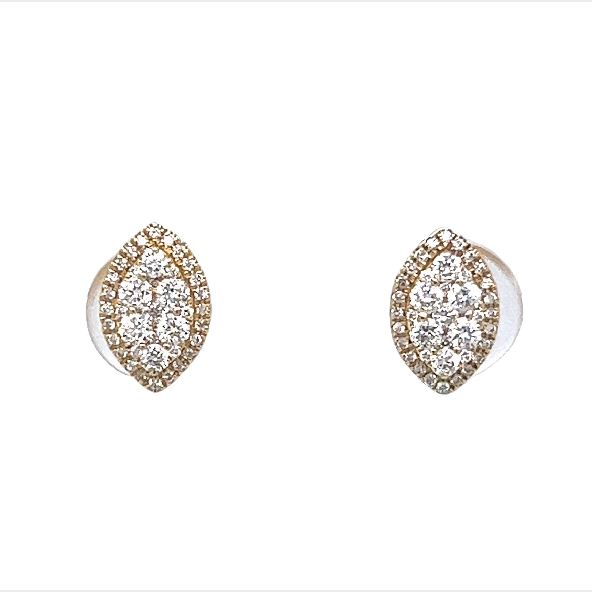 Simple Marquise Shaped Earrings w/ Diamonds 14K Yellow Gold