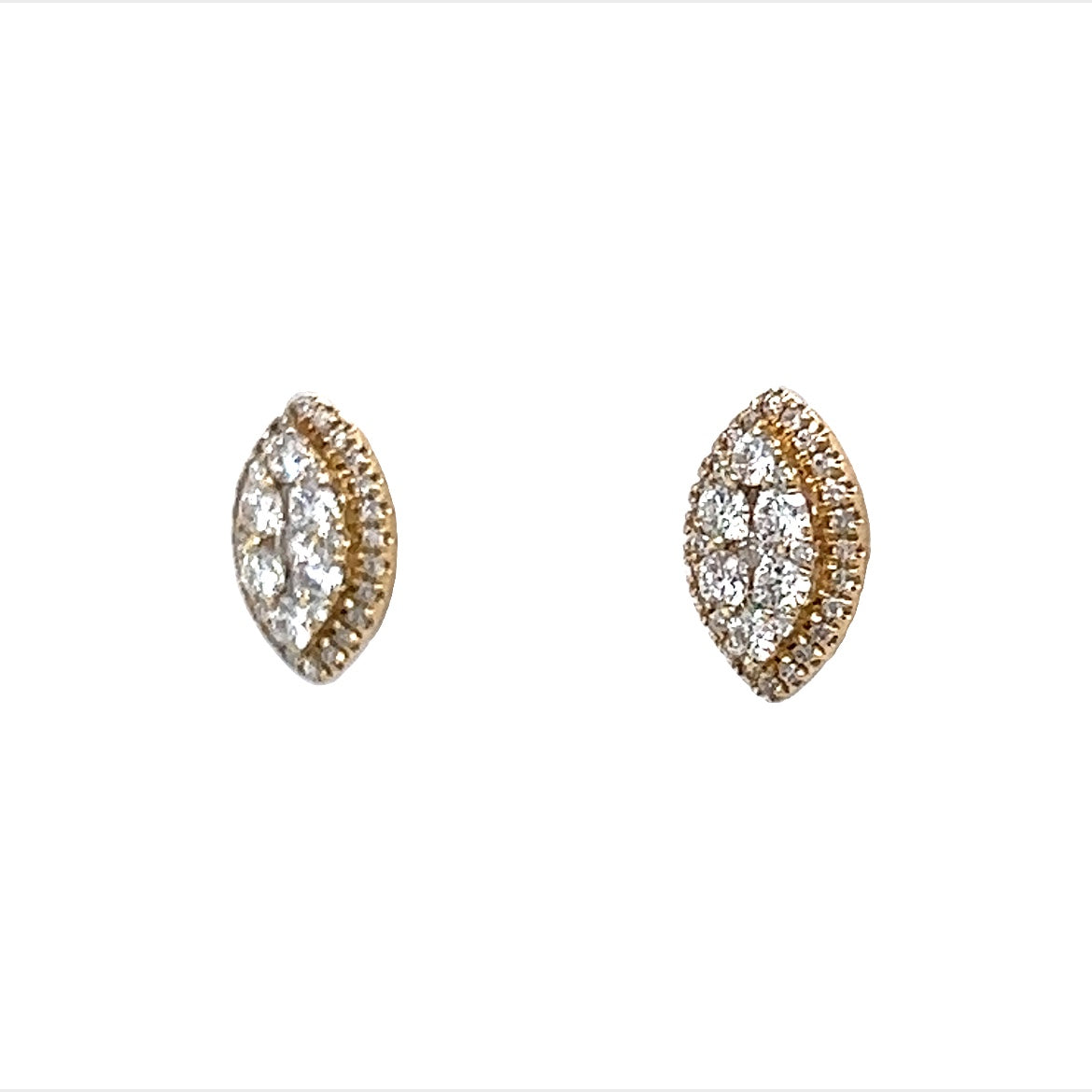 Simple Marquise Shaped Earrings w/ Diamonds 14K Yellow Gold
