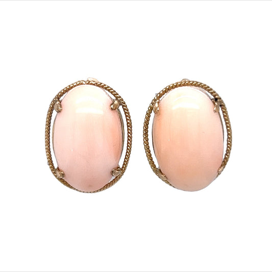 Mid-Century Angel Skin Coral Earrings in 14k Yellow Gold