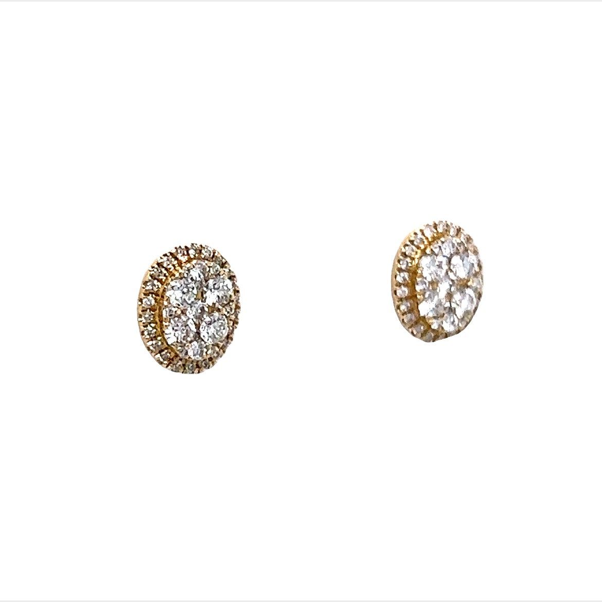 Oval Pave Cluster Diamond Earrings 14K Yellow Gold