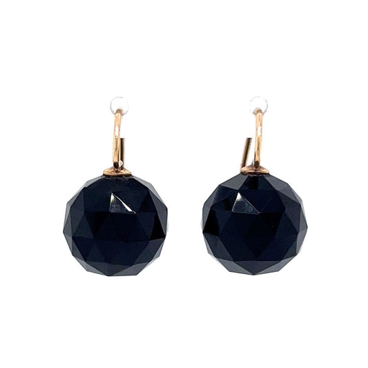 Onyx Bead Dangle Earrings in 14k Yellow Gold