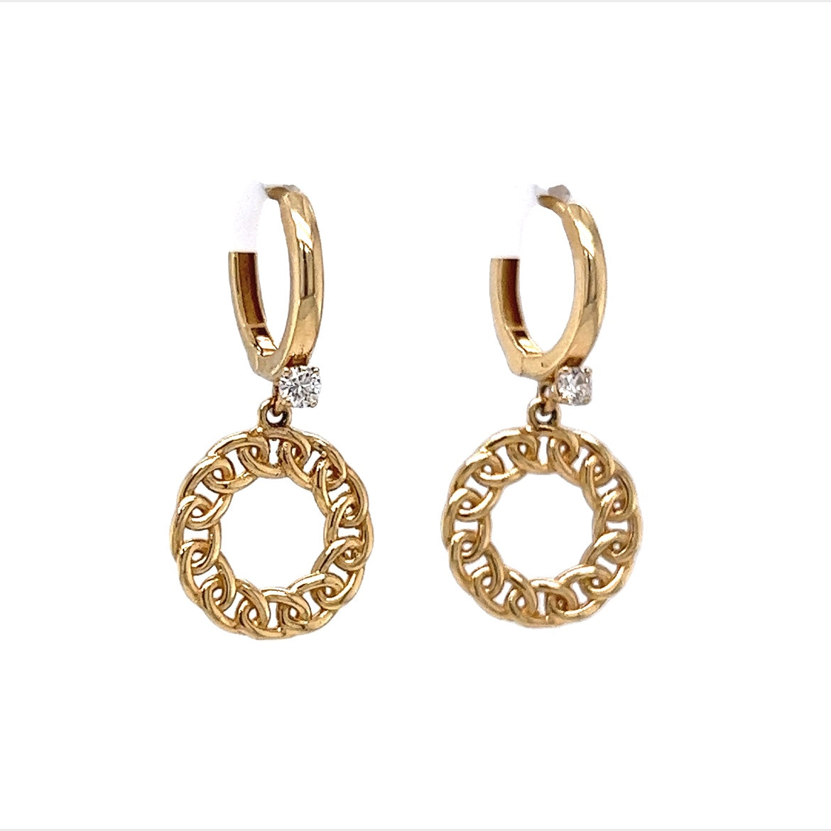 Yellow Gold Hoop Earrings w/ Diamonds