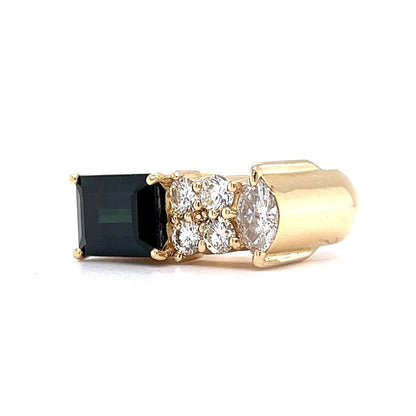 Green Tourmaline & Diamond Cluster Cocktail Ring in 18k Yellow Gold