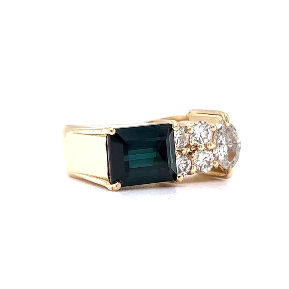 Green Tourmaline & Diamond Cluster Cocktail Ring in 18k Yellow Gold