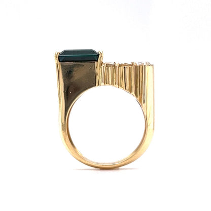 Green Tourmaline & Diamond Cluster Cocktail Ring in 18k Yellow Gold