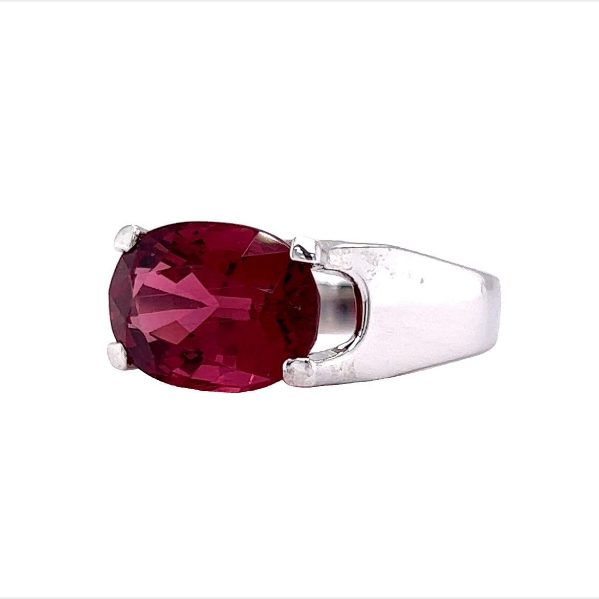 7 Carat Oval Cut Rubellite Tourmaline Cocktail Ring in 18k White Gold